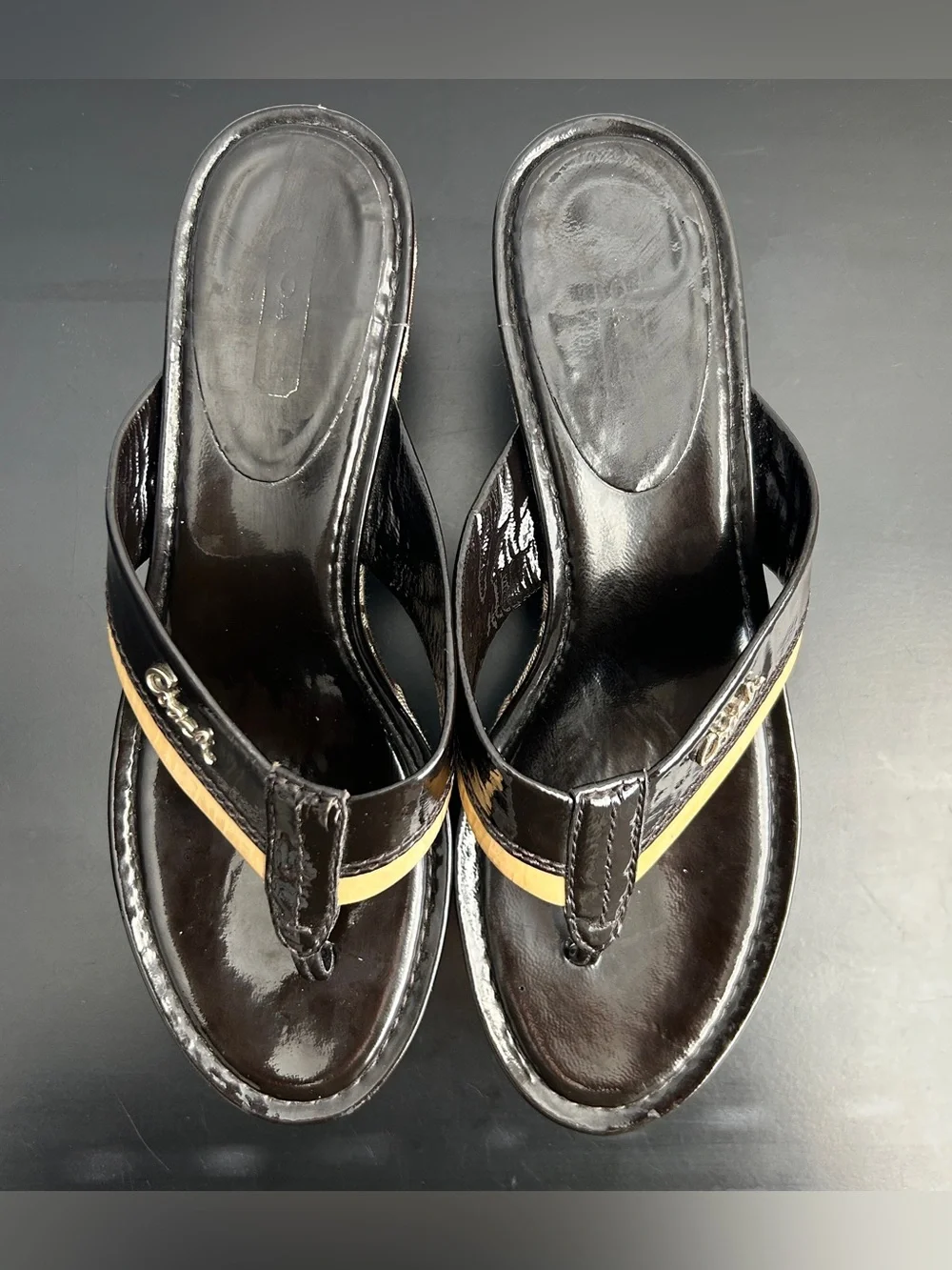 Y2K Coach Jody Black Patent Leather Signature Platform Sandals sz 8